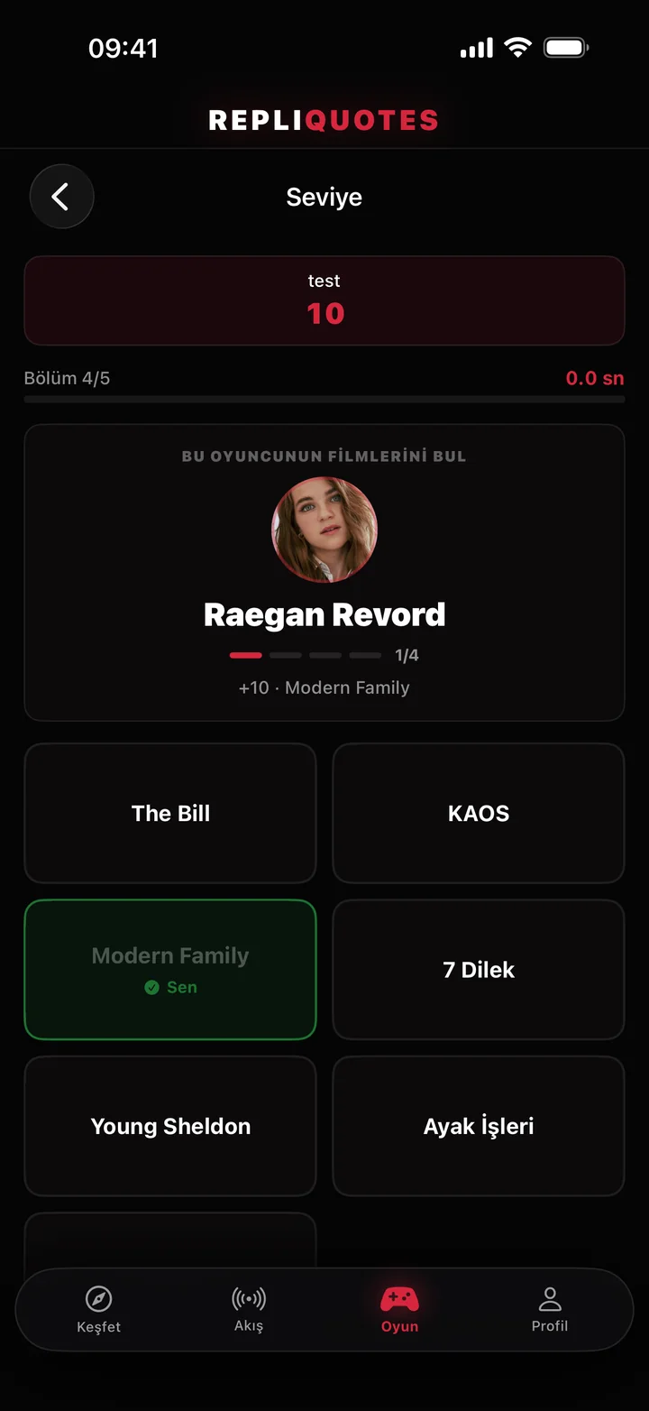Filmografi oyun ekranı