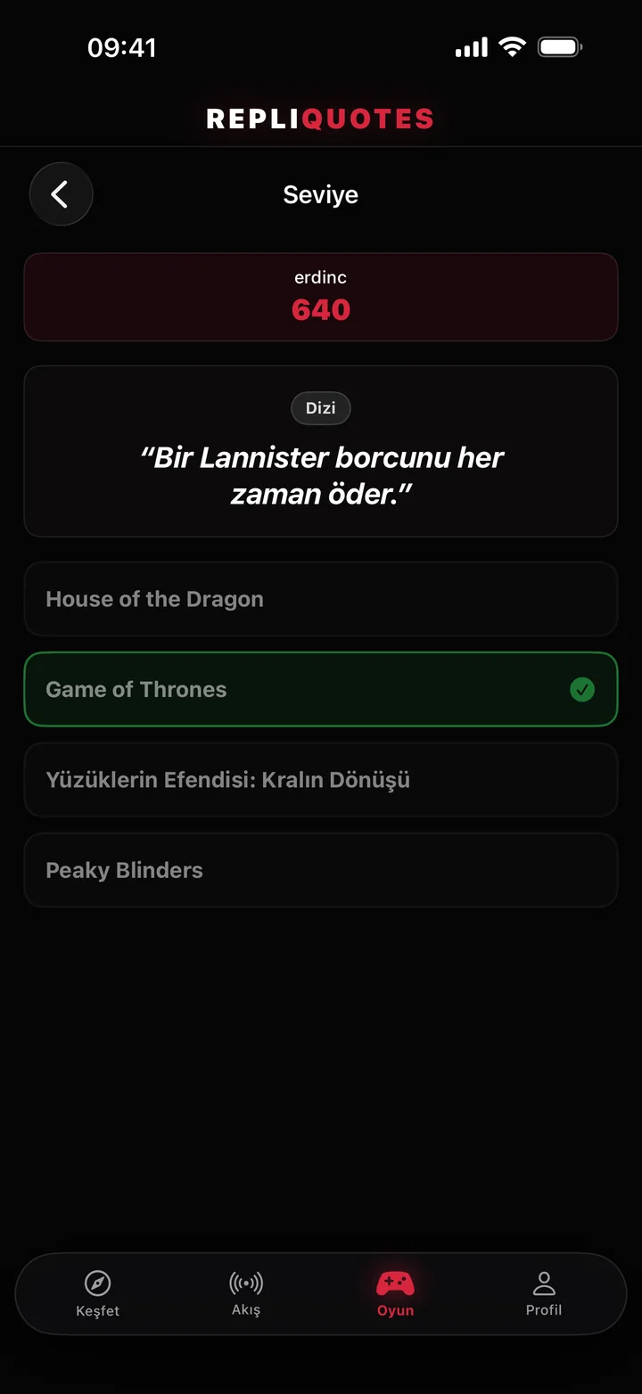 Replik Quiz oyun ekranı